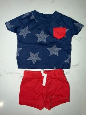 Carter's Navy Star Tee with Red Pocket & Red Shorts